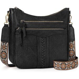 Women’s Black Leather 7-Pocket Purses Crossbody Bags And Shoulder Bag